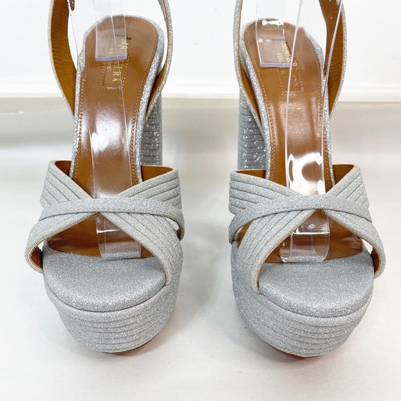 Like New Aquazzura Sundance Platform Glitter Platform Heels - Picture 9 of 15